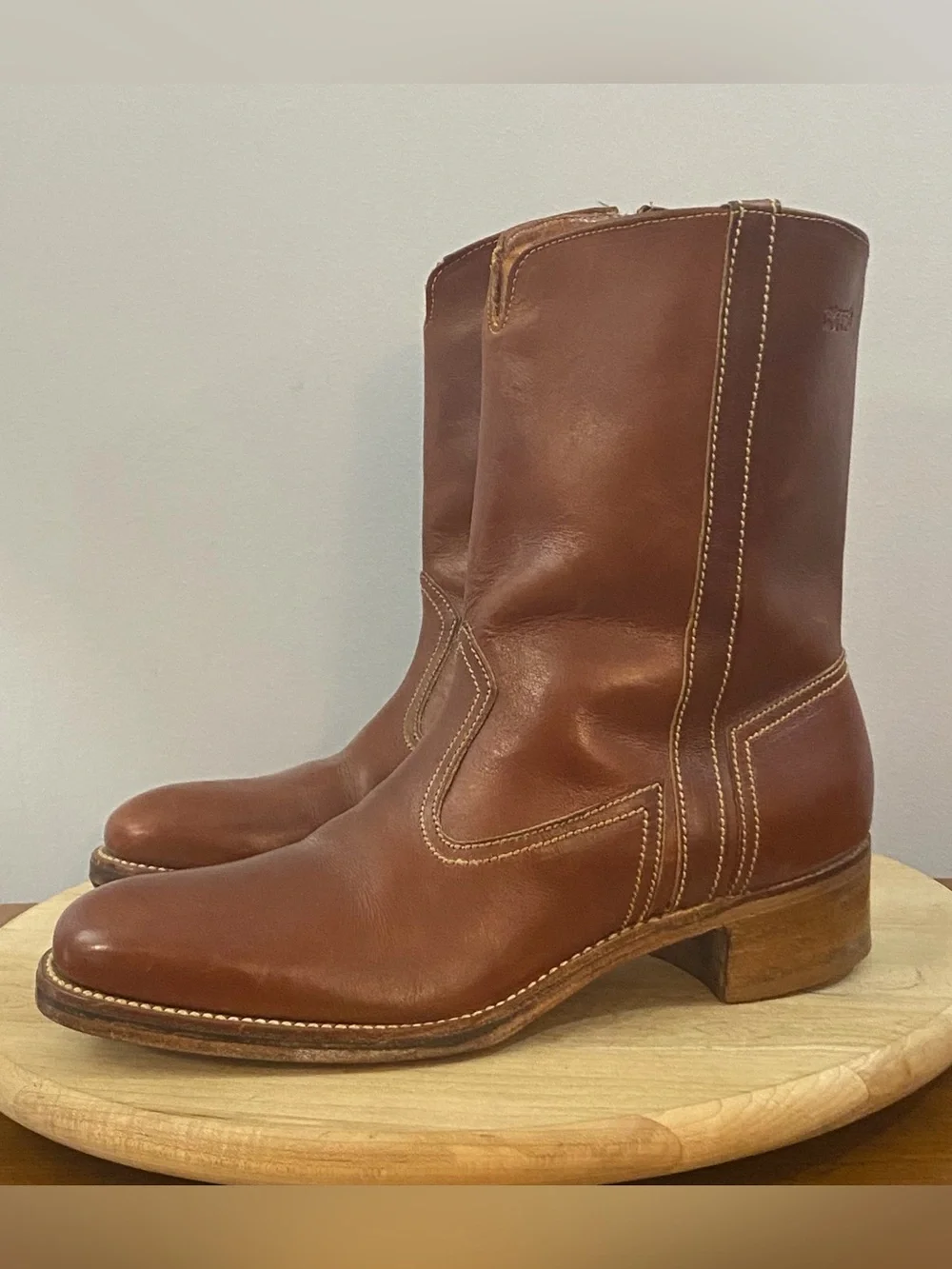 Florsheim Weeds Vintage 70s Brown Leather Cowboy Roper Boots Men’s 8 D‎ Side Zip